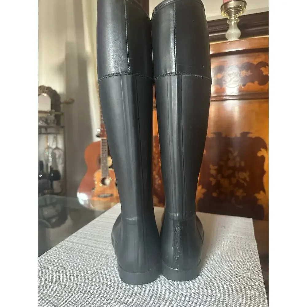 Tory‎ Burch Black Rubber Tall Rain Boots Womens Size US 9.5